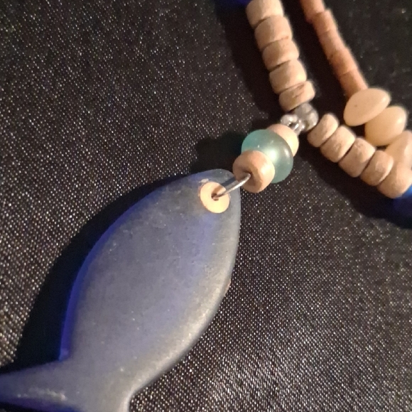 Wooden & Sea Glass Beaded Necklaces with Sea Glass Fish Pendant. 18 & 20 In Long - Picture 2 of 6